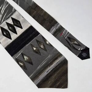 CONTE DI MILANO MADE IN ITALY SILK TIE GRAY OLIVE DIAMOND WATERCOLOR 4" X 58"